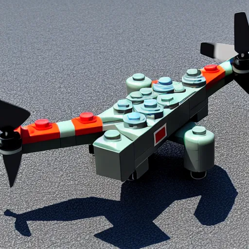 Image similar to military drone made of lego, toy, high resolution photo