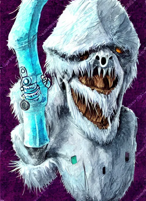 Image similar to cybernetic yeti, illustration, high detail, clean sketch, watercolor