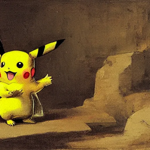 Prompt: a painting of Pikachu by claude lorrain