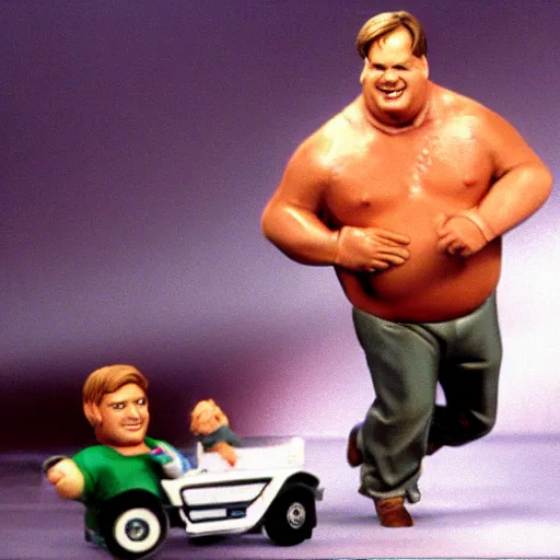 Prompt: chris farley, action figurine, ebay photo