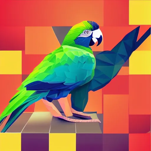 Image similar to 2 dimensional, vector, low poly, rainbow parrot icon, black background, cgsociety