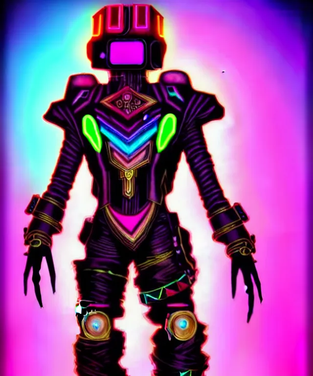 Prompt: max chroma the steampunk synthwave cybergod of color hues with glowing neon armor, fantasy superhero cinematic movie character concept, photorealistic digital painting by max chroma on artstation