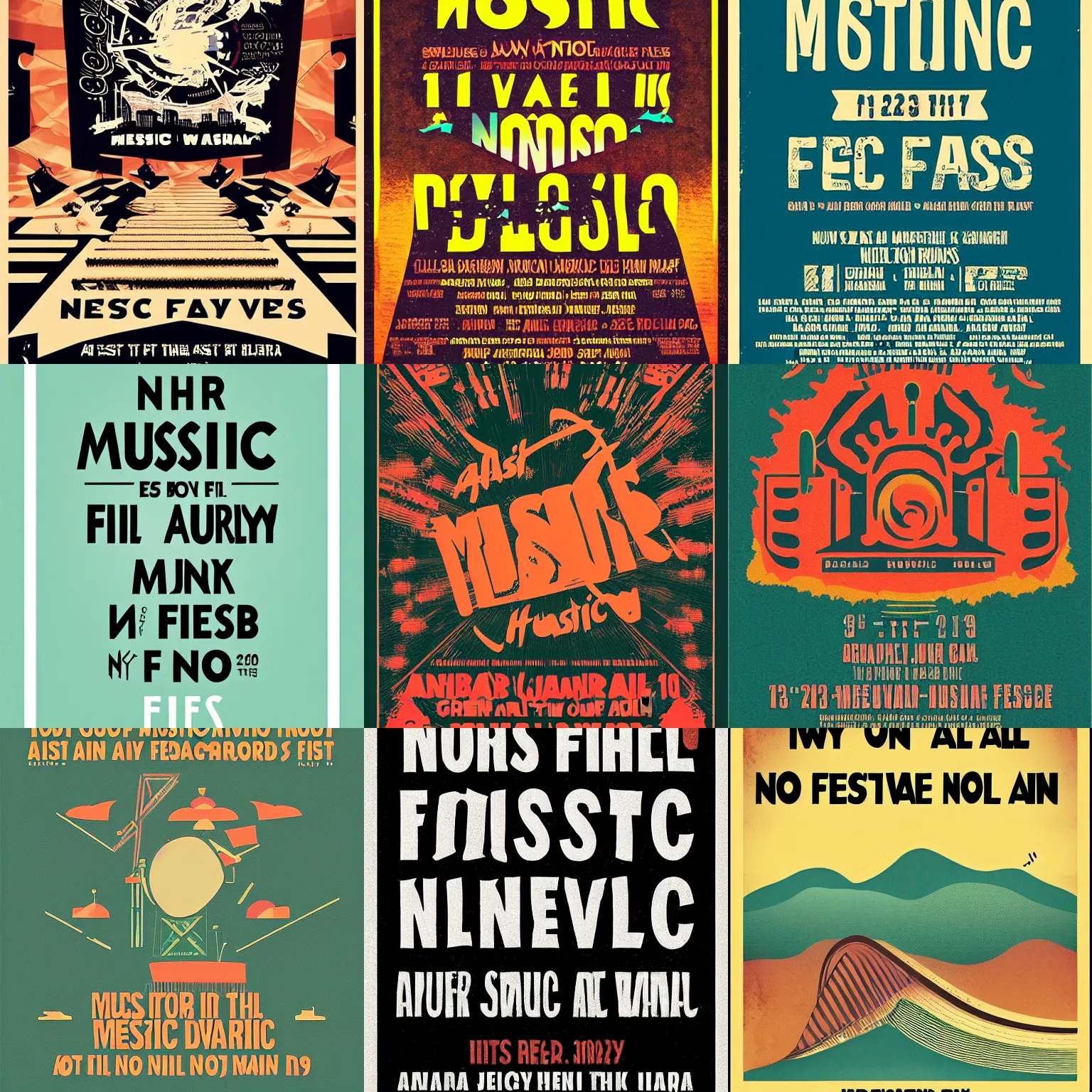 Prompt: “ poster for a music festival that has no music at all ”