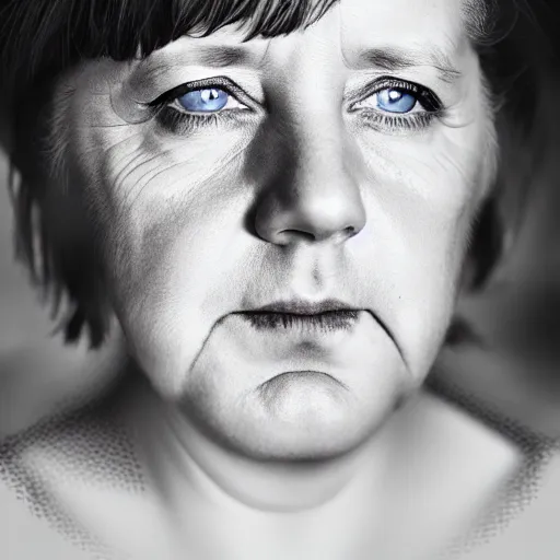 Prompt: Angela Merkel, grungy, unkept hair, glowing eyes, modelsociety, radiant skin, huge anime eyes, RTX on, perfect face, directed gaze, intricate, Sony a7R IV, symmetric balance, polarizing filter, Photolab, Lightroom, 4K, Dolby Vision, Photography Award