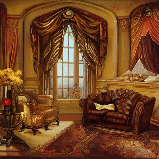 Prompt: An interior of room, in style of Anne Stokes