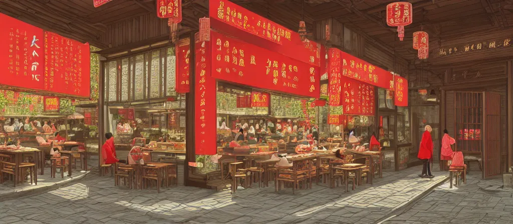 Prompt: a beautiful hyperdetailed render of roasted string hotpot restaurant restaurant yan'an small shop, simple style, from china, with merchant logo, simple structure, surrealistic, chinese style, victo ngai, denoise, deblurring