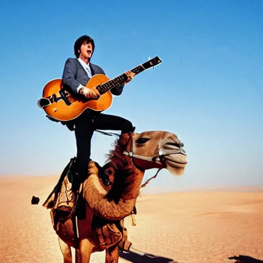 Prompt: Paul McCartney riding a camel in the desert, 8k, high definition, highly detailed, photo-realistic