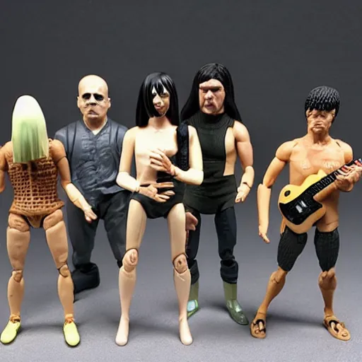 Prompt: throbbing gristle band action figures