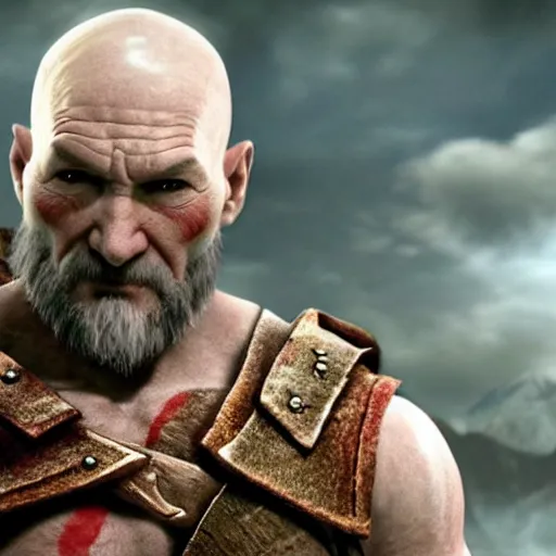 Image similar to Patrick Stewart as old kratos in god of war