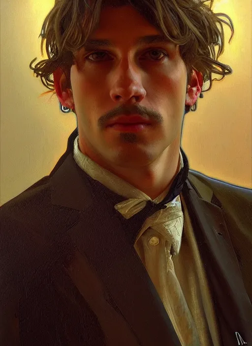 Prompt: oil portrait of kevin kellen, intricate, elegant, highly detailed, lighting, painting, artstation, smooth, illustration, art by greg rutowski and alphonse mucha