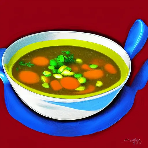 Image similar to A bowl of soup that is also a portal to another dimension, digital art