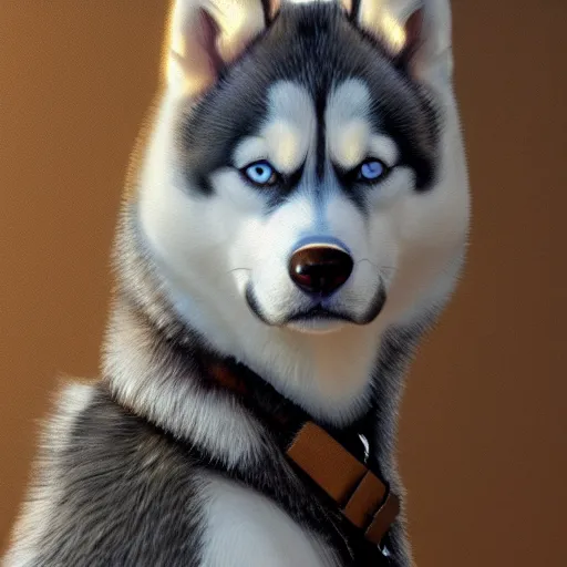 Image similar to a small husky with blue eyes, 8k, photorealistic, intricate detail, golden hour, portrait