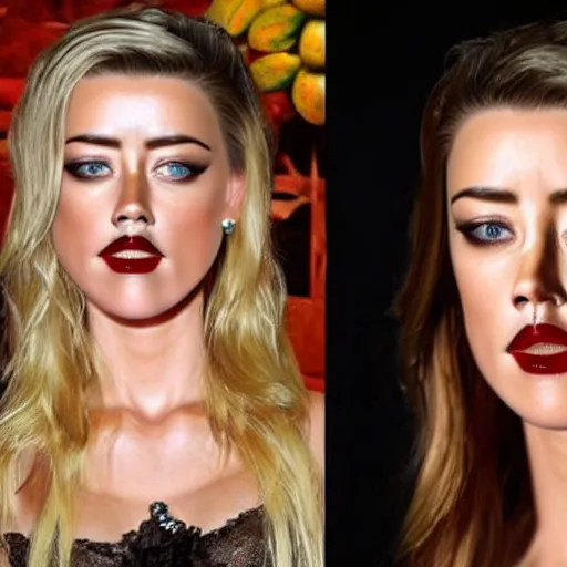 Image similar to a [ gourd ] carved shaped to look like ( amber heard face ) hybrid intercross