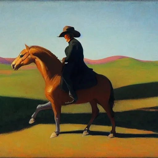 Image similar to Dolores in a cowboy hat on a horse, by Edward Hopper