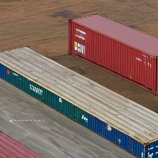 Image similar to photograph of a shipping container tyrannosaurus rex in a freight yard