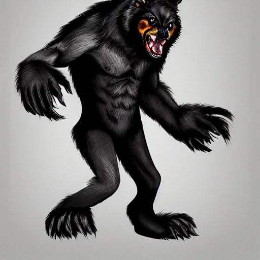 Image similar to rottweiler werewolf, concept art