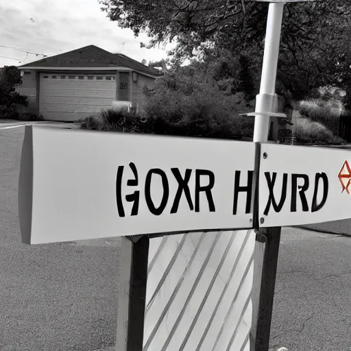 Image similar to a cardboard sign that says gxrch posted at a suburban street corner, photograph