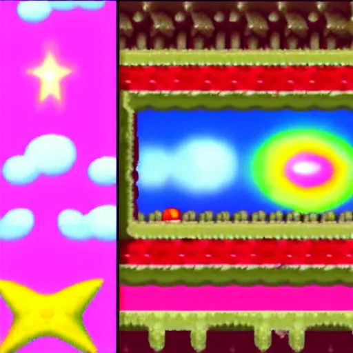 Image similar to kirby consuming himself, kirby's dreamland gameplay