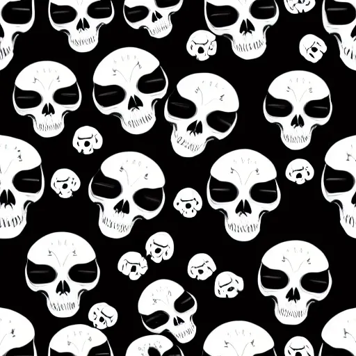 Prompt: seamless pattern showing skulls. black and white, drawing, white background, seamless, ornament.