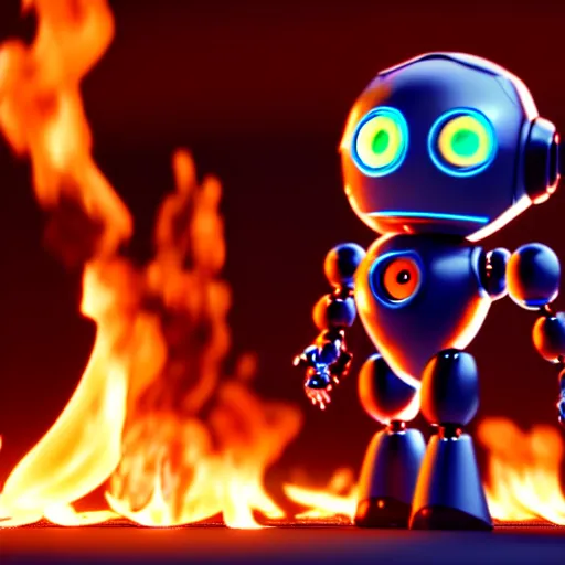 Prompt: a cute little robot consists of fire. super realistic 8 k render of a elegant, cinematic composition