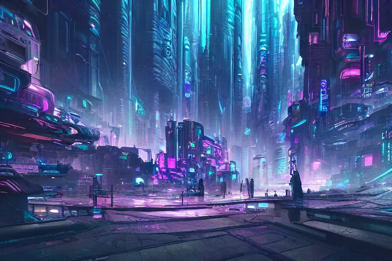 Image similar to a psychedelic cyberpunk city at the edge of existence where intensely creative astral beings live, in the style of wlop, illustration, epic, fantasy, hyper detailed, smooth, unreal engine, sharp focus, ray tracing