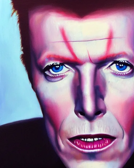 Image similar to David Bowie in photorealistic oil painting style