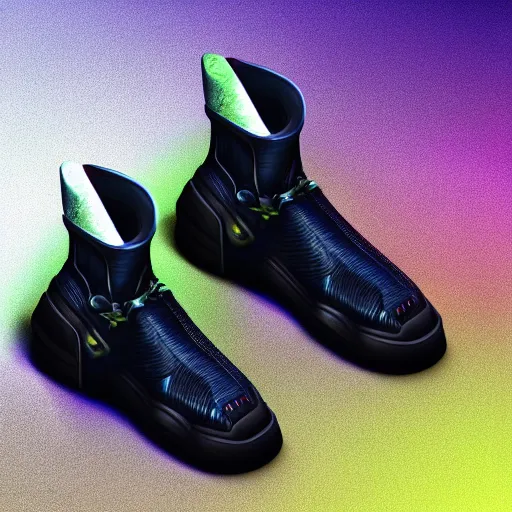Image similar to futuristic balenciaga and vetements sneakers in giger style on gradient background, colorful, ultra rendered extreme realism and detail, 8 k, highly detailed, realistic, pbr, photorealistic
