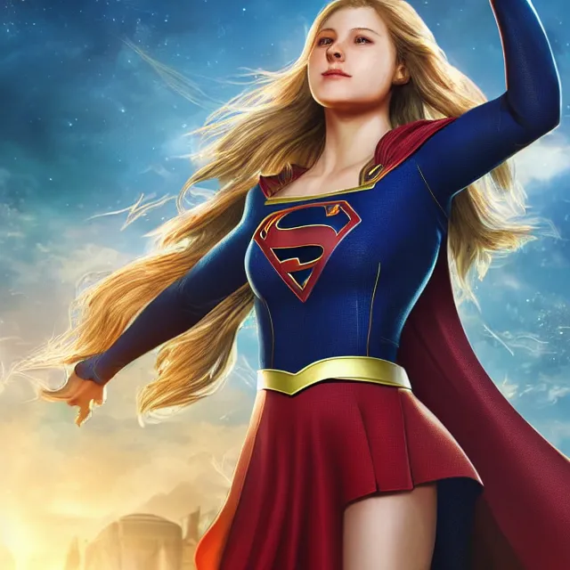 Image similar to supergirl, centred, very long hair, hd, hyperdetailed illustration by irakli nadar, intricate linework, bright colors, octopath traveler, final fantasy, unreal engine 5 highly rendered, global illumination, radiant light