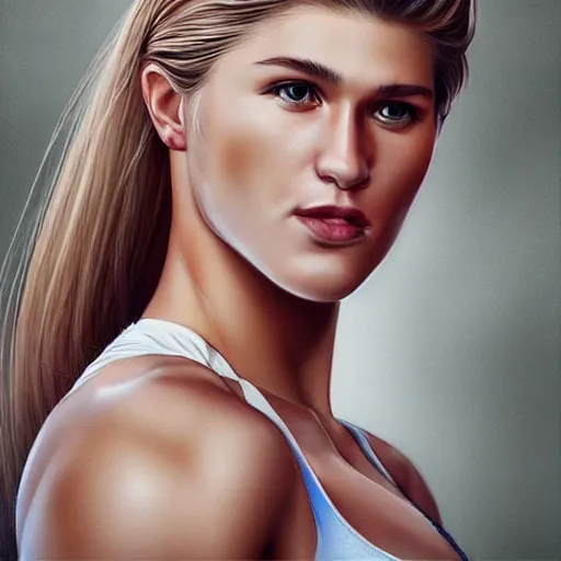 Image similar to eugenie bouchard in the style of stefan kostic, realistic, full body, sharp focus, 8 k high definition, insanely detailed, intricate, elegant, art by stanley lau and artgerm