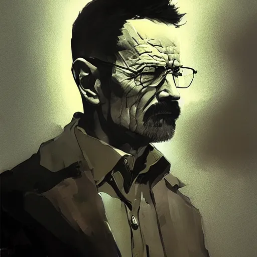 Image similar to portrait of walter white, dramatic lighting, illustration by Greg rutkowski, yoji shinkawa, 4k, digital art, concept art, trending on artstation