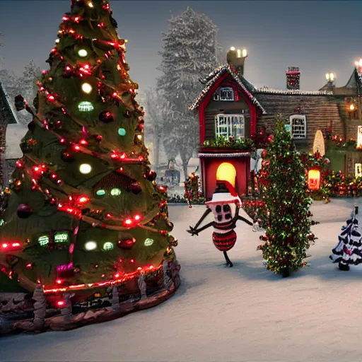 Image similar to a 3d render of Christmas town, nightmare before Christmas, unreal engine, high detail, 4k