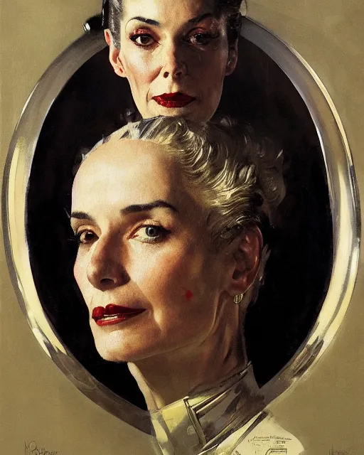 Image similar to head portrait of elegant striking mature space woman, dynamic, by norman rockwell, roberto ferri, daniel gerhartz, edd cartier, jack kirby, howard v brown, ruan jia, tom lovell, frank r paul, dean cornwell, astounding stories, amazing, fantasy, other worlds