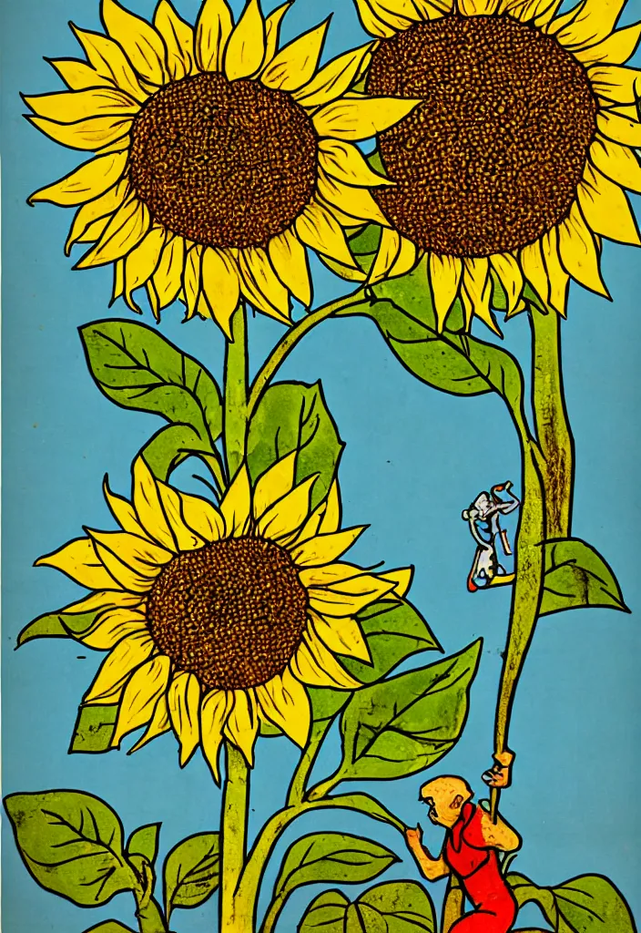 Image similar to A communist Propaganda Poster of a sunflower growing out of a dead soldier.