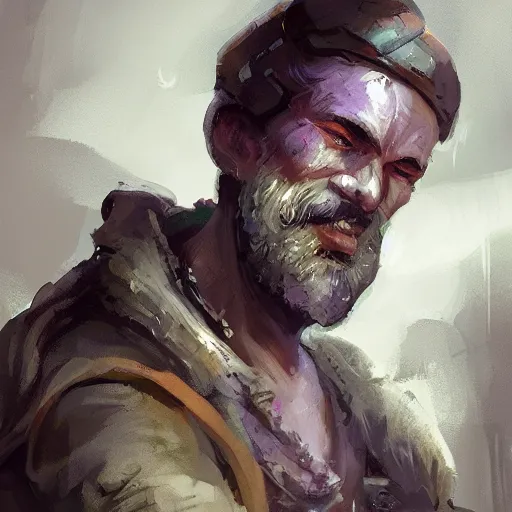 Prompt: duergar male child character portrait with pale purple skin, by Ismail Inceoglu, shabby clothes, leather pouch, wielding knife, grinning, youthful, dungeons and dragons, digital art, art