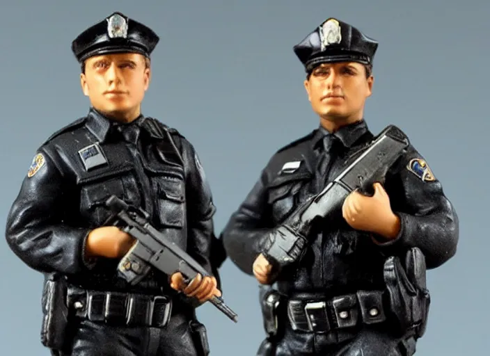 Prompt: Image on the store website, eBay, 80mm Resin figure model of a cop with pistol.