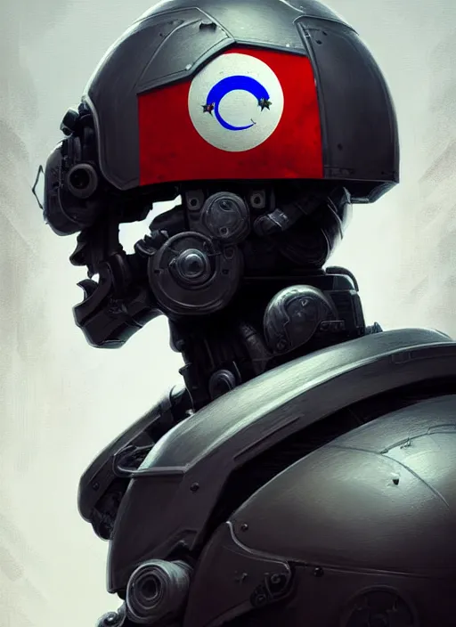 Image similar to a portrait of epic mechanical futuristic war robotic racing helmet with indonesian flag highly detailed, digital painting, concept art, smooth, sharp focus, illustration, art by greg rutkowski