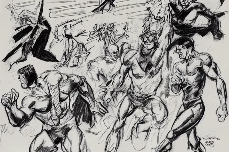 Prompt: a sketchbook page by John Buscema