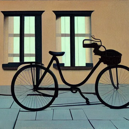 Prompt: a painting of a bicycle by magritte