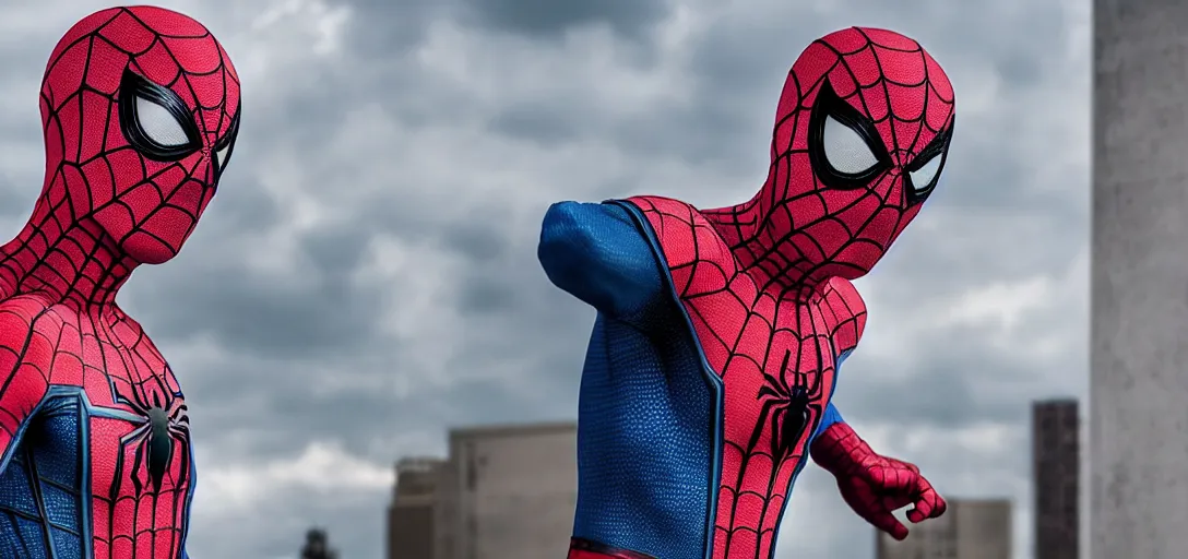 Prompt: Gigachad as Spider-Man, film still, wide-shot, full shot, cinematic lens, heroic portrait