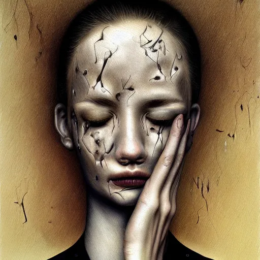 Image similar to highly detailed surrealist painting of deep sadness alone, expressive emotional sadness piece, trending on art station, abstract emotional sadness expression, very very very beautiful