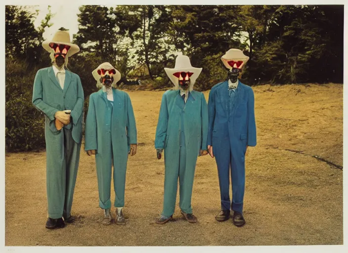 Prompt: dramatic color photo of dadcore occult wizards on vacation by basil wolverton at pedroland park by robert crumb by william eggleston by annie leibovitz, detailed and creepy, fujifilm velvia 5 0, color photography, sigma 2 8 mm