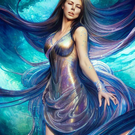 Prompt: ultra detailed illustration of Kate Beckinsale as a anime girl covered in a sea of iridescent liquid, chrome metal material, lost in a dreamy oriental realm by Karol Bak, Ruan Jia, Moebius, hiroshi yoshida, Druillet, colorful, front view, vivid colors, 8k, coherent, anime vibes, uplifting, magical composition, artstation, synthwave, 8k, coherent, artgerm, uplifting, unreal engine, magical composition, artstation,