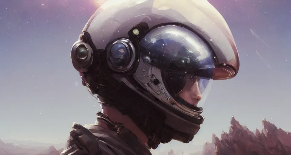 Prompt: astronaut helmet, detailed portrait, intricate complexity, by greg rutkowski, cushart krentz, artgerm, ross tran, conrad roset, takato yomamoto, ilya kuvshinov. 4 k, beautiful, cinematic dramatic atmosphere, portrait lighting h 9 6 0