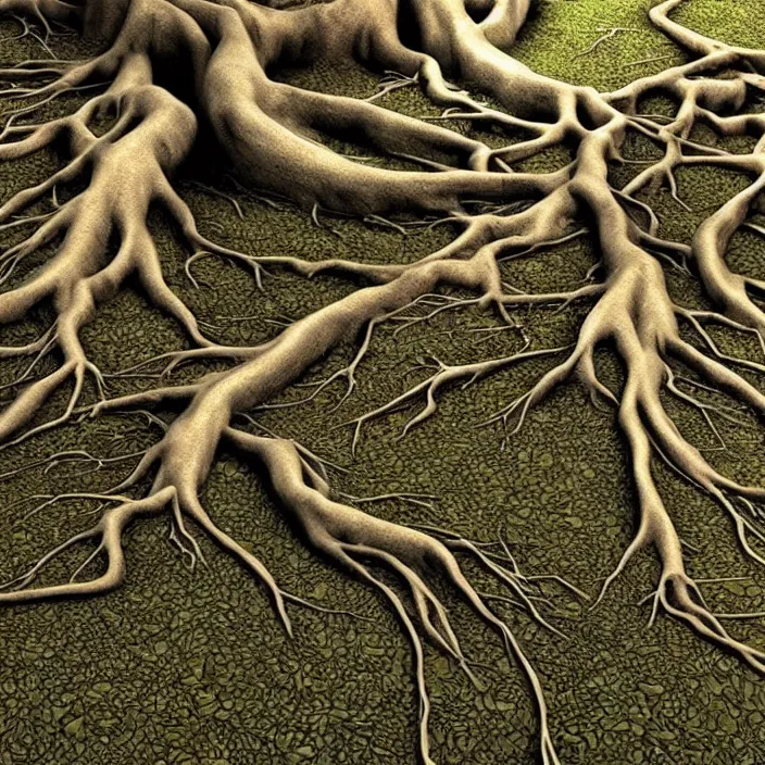 Prompt: roots are growing around the 9 gag!! logo, photorealistic rendering, hyperdetailed