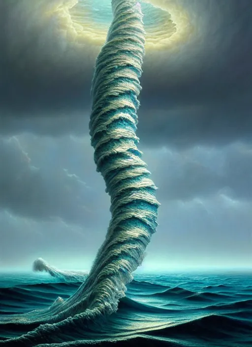 Image similar to A hyper-detailed 3d render like a Oil painting of the Ocean’s dream of The Upward Spiral, surrealism!!!!! surreal concept art, lifelike, photorealistic, digital painting, aesthetic, smooth, sharp focus, Artstation HD, by Greg Rutkowski, Chris Tulloch McCabe, Valentina Remenar and Asher Duran,