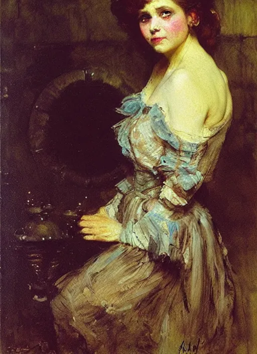 Image similar to a portrait of a pretty sewer punk young lady by adolph menzel