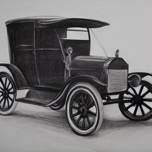 Prompt: a charcoal sketch of a ford model t