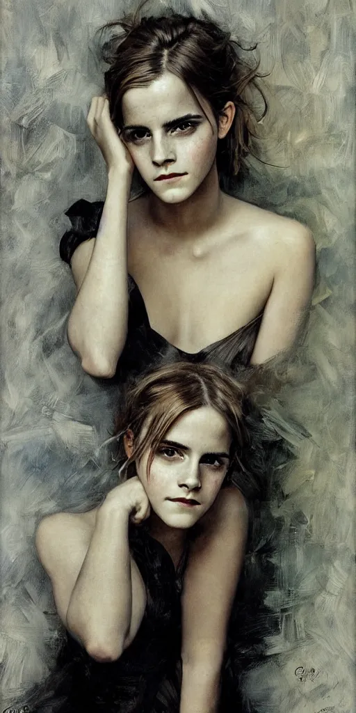 Image similar to emma watson detailed portrait painting by gaston bussiere craig mullins j. c. leyendecker photograph by richard avedon peter lindbergh annie leibovitz