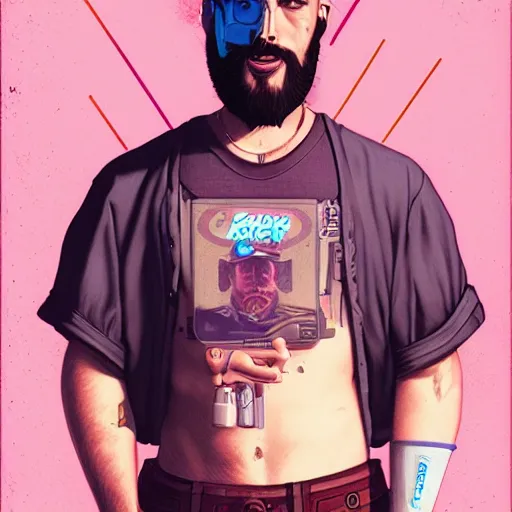 Image similar to Lofi vaporwave cyberpunk bearded man, Pixar style, Tristan Eaton, Stanley Artgerm, Tom Bagshaw