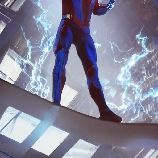 Image similar to ryan reynolds as a black and blue suit spider - man, cinematic, volumetric lighting, f 8 aperture, cinematic eastman 5 3 8 4 film, photorealistic